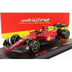 Ferrari F1-75 55 F1 Monza 2022 Carlos Sainz Jr avec pilote et boitier Bburago BU36831SMO