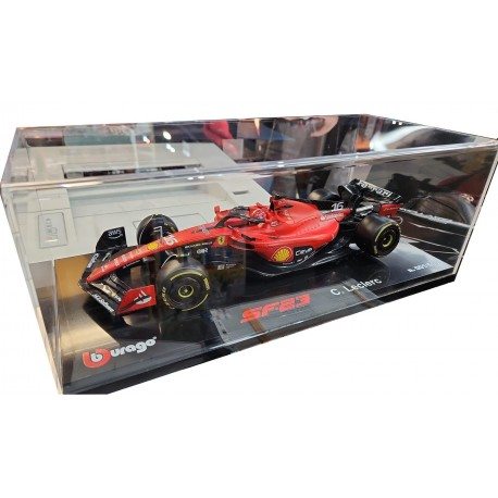 Ferrari SF23 with showcase 16 Charles Leclerc F1 2023 Bburago 18-16820-LE-VET