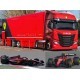 Ferrari Set Iveco S-Way 570 truck with 2 F1 Ferrari SF-23 Leclerc Sainz 2023 Bburago BU36847